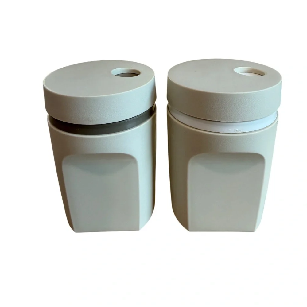 Vintage 80s Tupperware (2) Pc. Salt Pepper Shakers Model 1471 Beige Almond